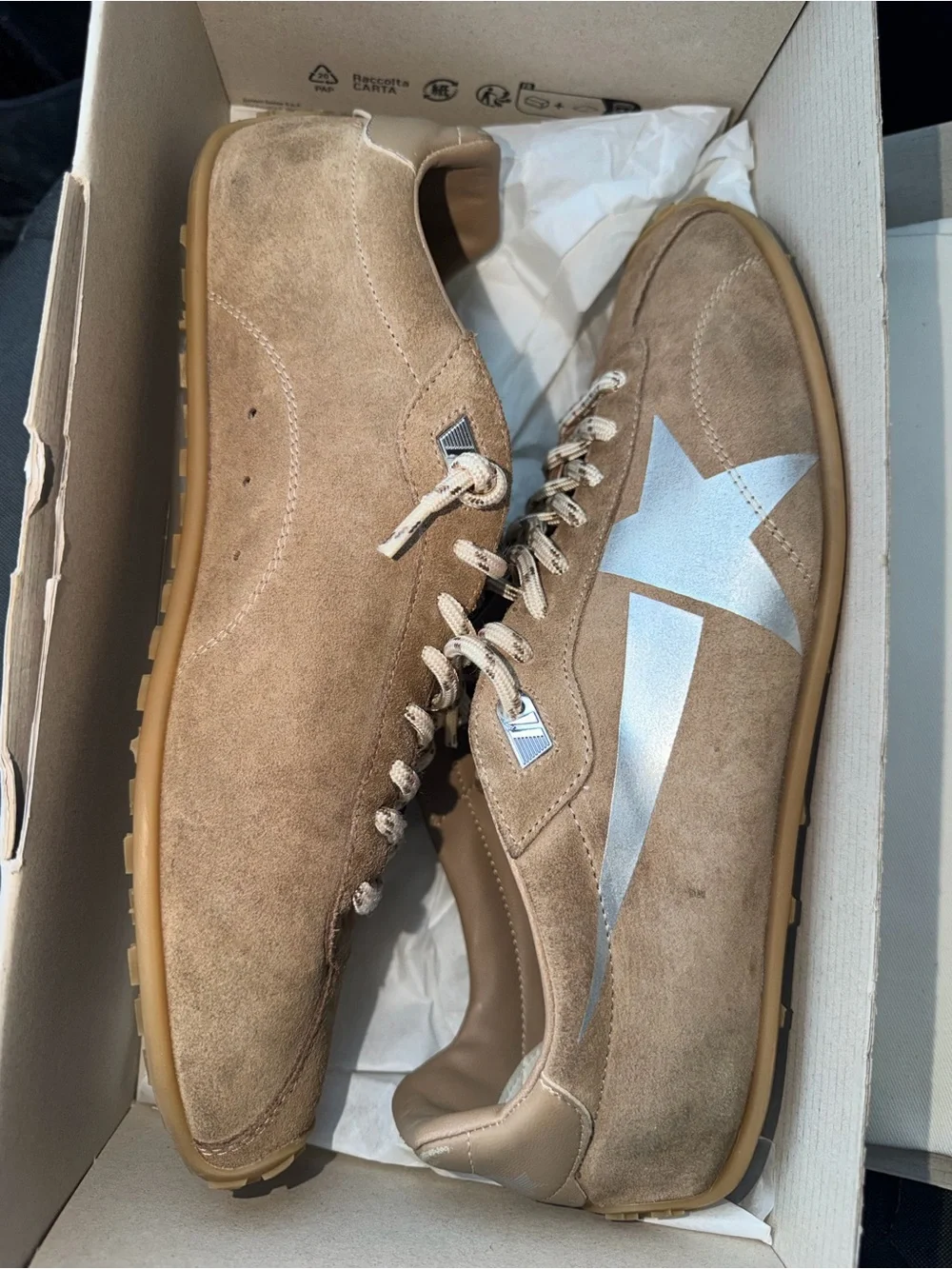 Golden Goose Men's Suede Sneakers in Tan with Star Detail